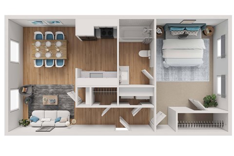Floor plan for studio, 1 bath, 520 sqft